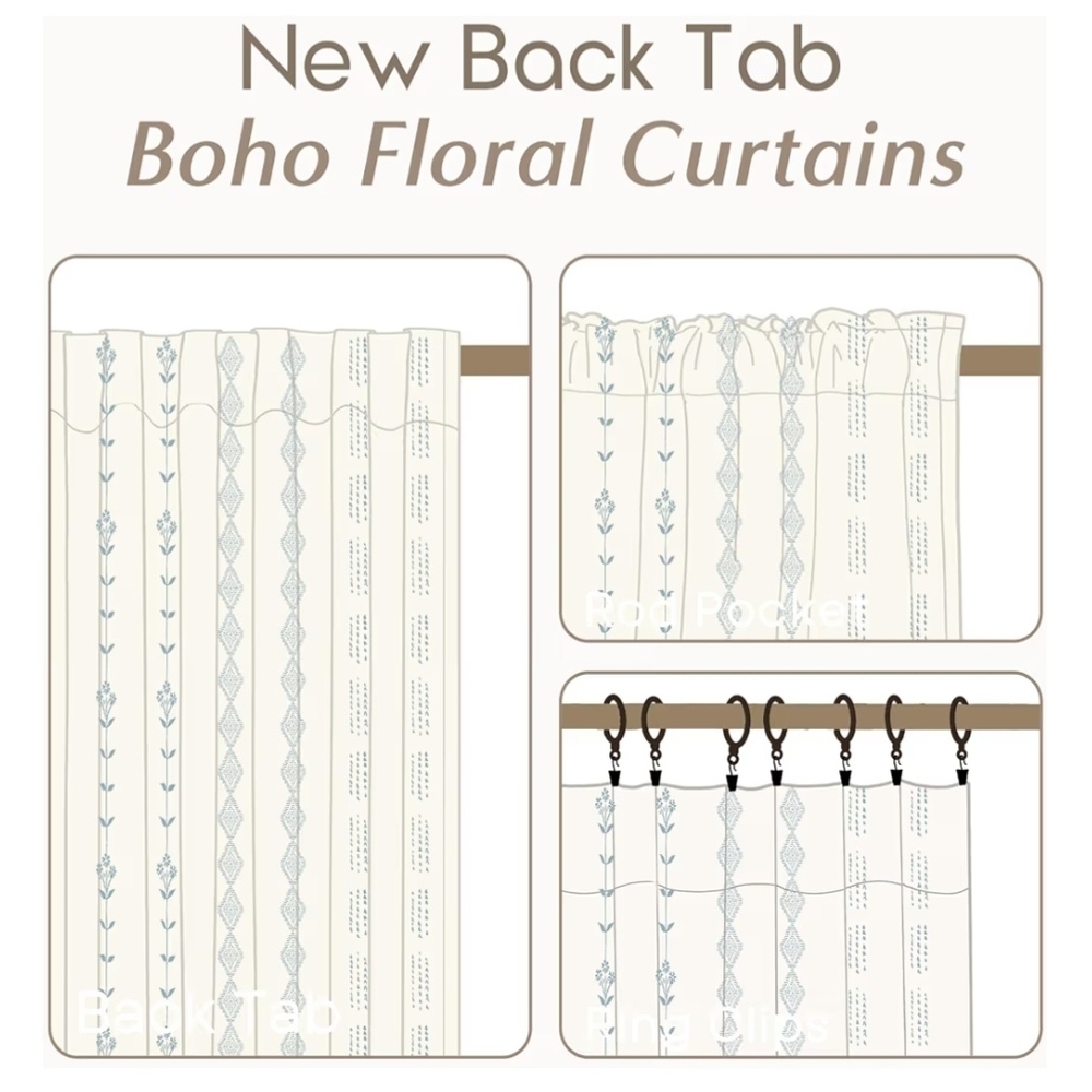 Coastal Sheer Curtains in Light Blue and White - Picture 3 of 4